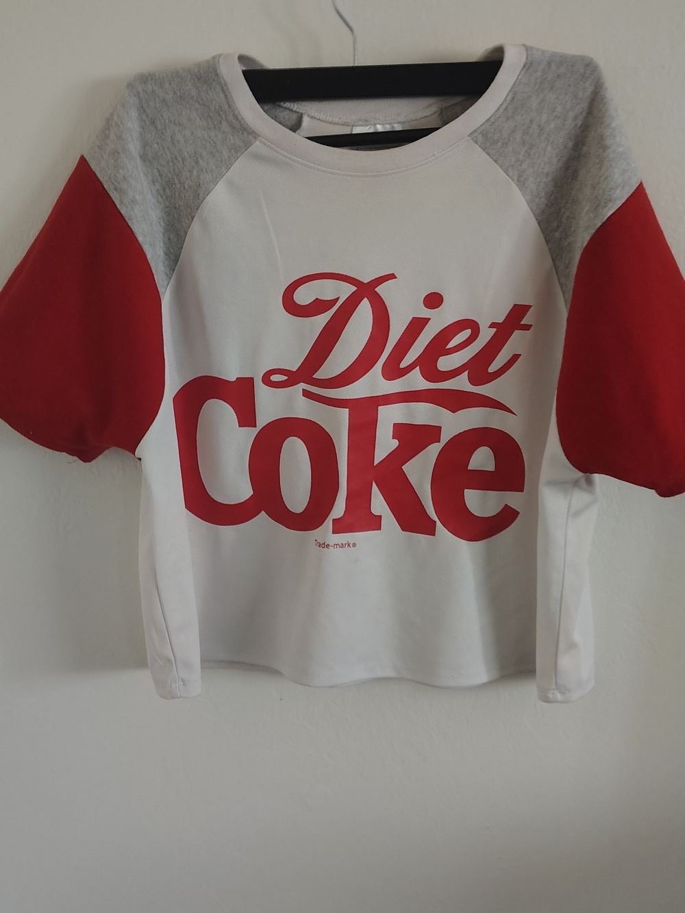 Coca Cola White Raglan Crop Top with Red Logo & Sleeves